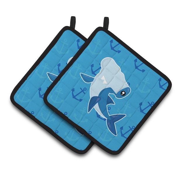Carolines Treasures Hammerhead Shark on Anchors Pair of Pot Holders - BB6941PTHD