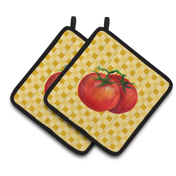Carolines Treasures Tomato on Basketweave Pair of Pot Holders - BB7215PTHD
