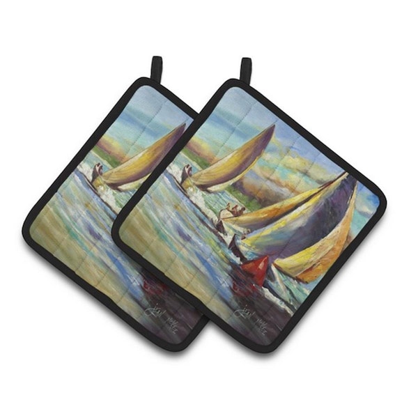 Carolines Treasures Knost Reggata Sailboats Pair of Pot Holders, 7.5 x 3 x 7.5 in. - JMK1236PTHD