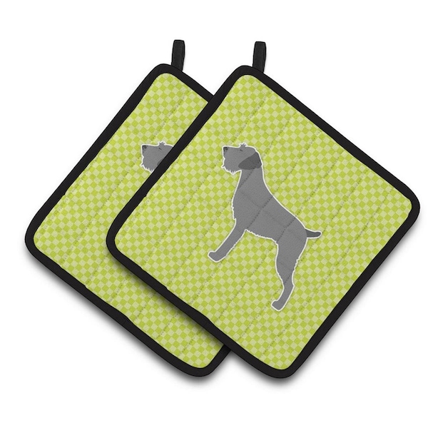 Carolines Treasures German Wirehaired Pointer Checkerboard Green Pair of Pot Holders - BB3811PTHD