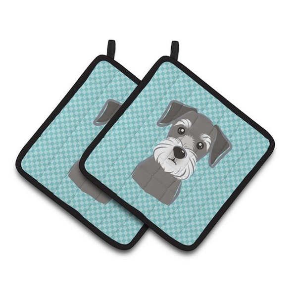 Carolines Treasures Checkerboard Blue Schnauzer Pair of Pot Holders, 7.5 x 3 x 7.5 in. - BB1144PTHD