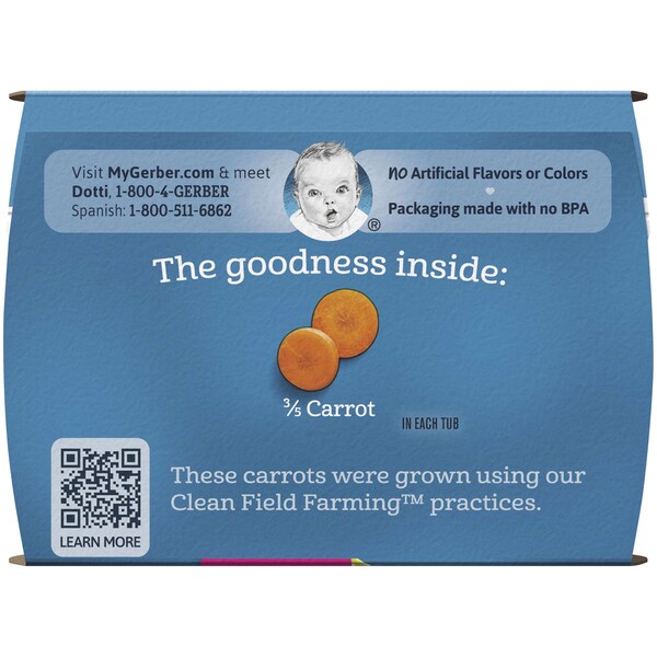 Gerber Gerber 1st Foods Zanahoria Paquete Múltiple de 4 oz. Tinas, Paq. con 8 - 00015000910280U