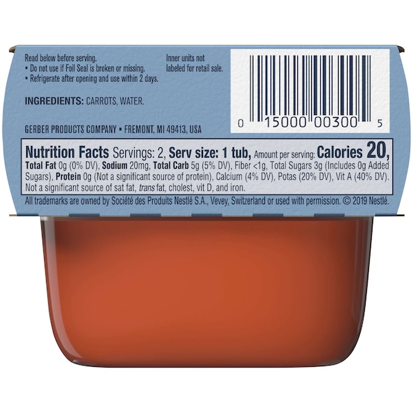 Gerber Gerber 1st Foods Zanahoria Paquete Múltiple de 4 oz. Tinas, Paq. con 8 - 00015000910280U
