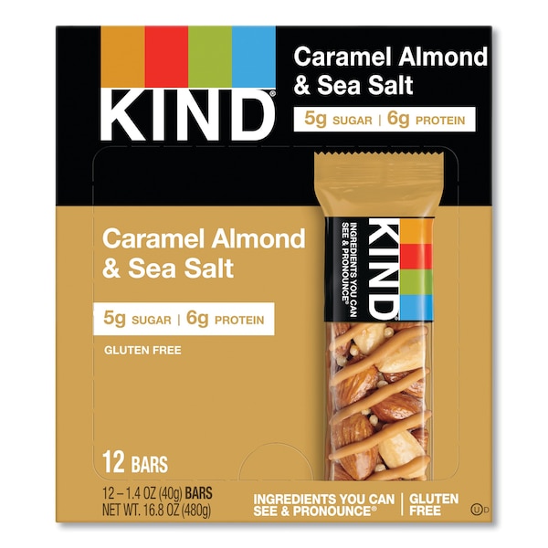 Barra de Frutos Secos y Especias KIND, Caramelo Almendra y Sal Marina, Paquete de 12 - 18533.