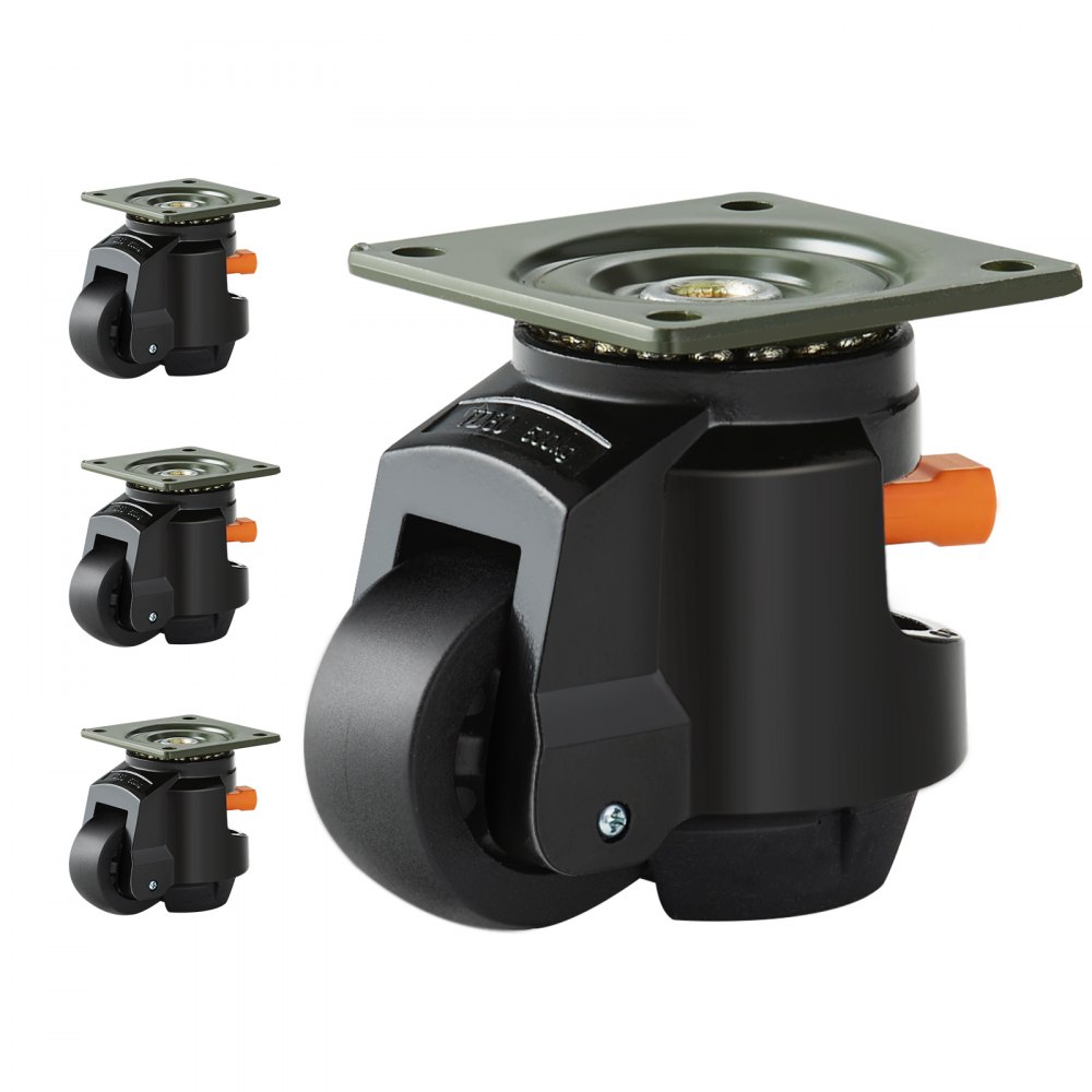 VEVOR Leveling Casters, Set of 4, 2200 lbs Total Load Capacity, 2.5 inches, Heavy Duty with Upgraded Handle Design, 360 Degree Swivel Caster Wheels, Adjustable Casters with Feet for Workbench, Machine - DJJLBSDJPBS4EN0Q3V0