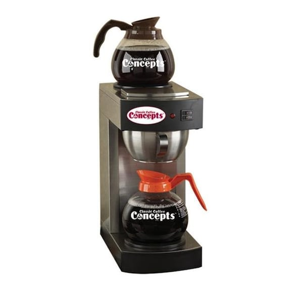 Classic Concepts Classic Concepts RC130 Black 12 Cup Stainless Steel Pour-Over Coffee Brewer - 2 Warmer with 2 Decanters - RC130