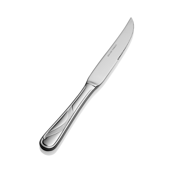 Bon Chef Wave, Steak Knife, Euro, Solid Handle, Mirror Finish, 13/0, 10.06" , set of 12 - S2215