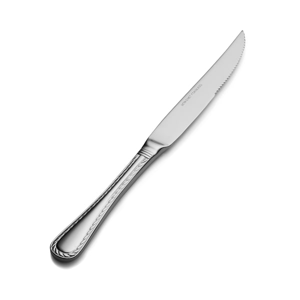 Bon Chef Amore, Steak Knife, Euro, Solid Handle, Mirror Finish, 13/0, 9.75” , set of 12 - S415