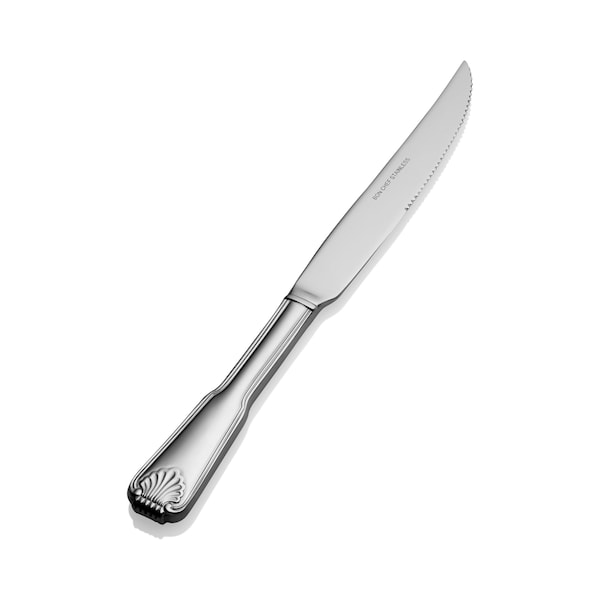 Bon Chef Shell, Steak Knife, Euro, Solid Handle, Mirror Finish, 13/0, 10.03" , set of 12 - S2015
