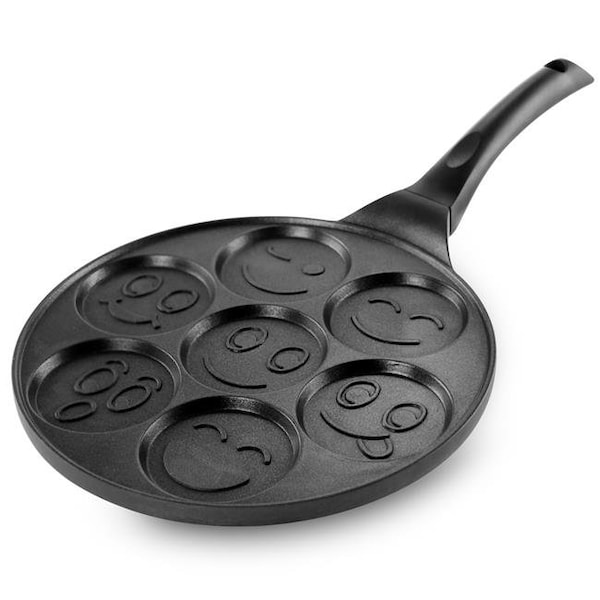 Megachef Megachef MC-HAPPYCAKES1 10.5 in. Happy Face Emoji Aluminum Nonstick Pancake Maker Pan with Cool Touch Handle - MC-HAPPYCAKES1