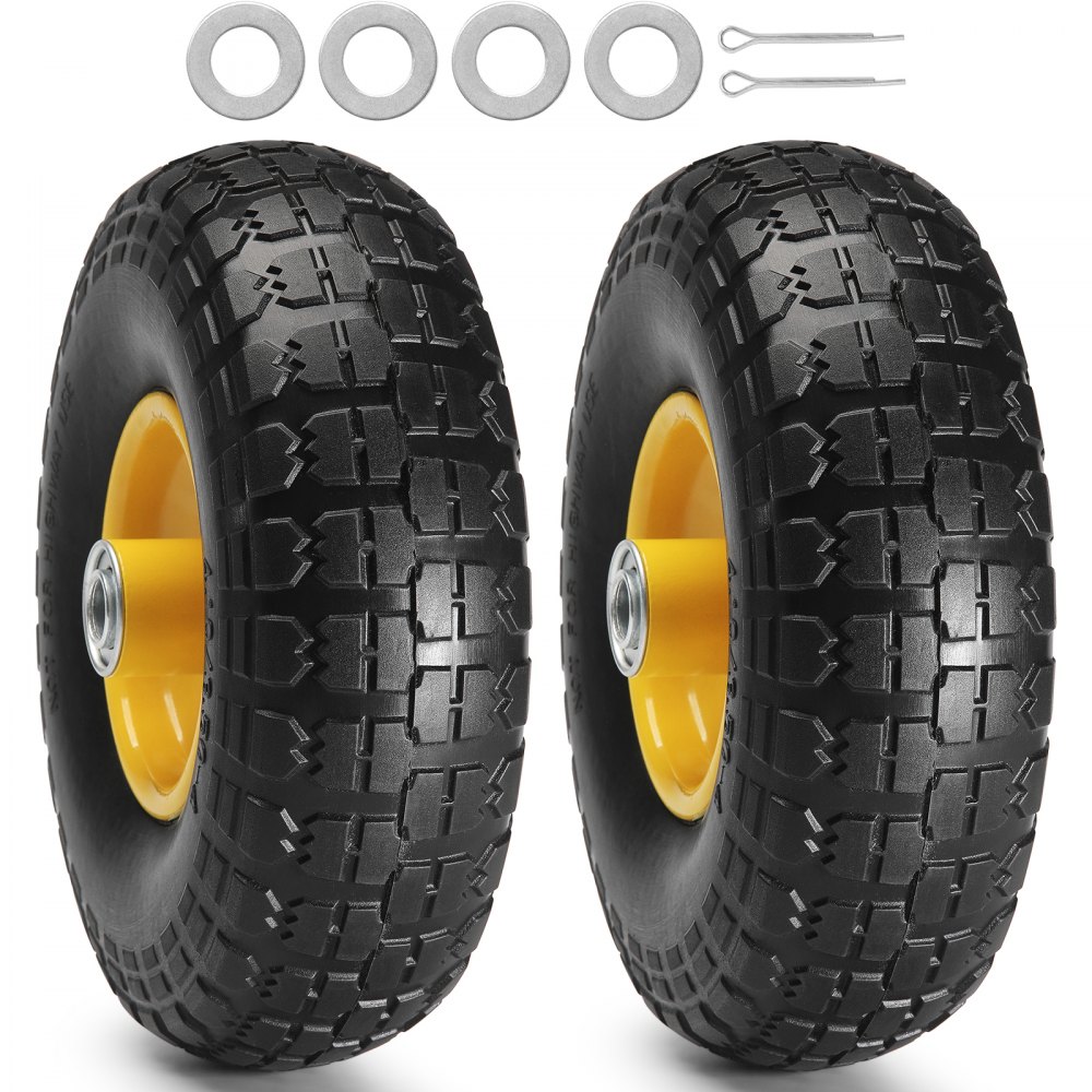 VEVOR Solid PU Run-Flat Tire Wheel, 10", 2-Pack, 400 lbs Dynamic Load, 450 lbs Static Load, Flat Free Tubeless Tires and Wheels for Hand Truck, Utility Cart, Dollies, Garden Trailers, Various Carts - FPLJAZPU400LBUE89V0