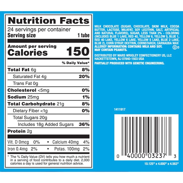 M&M's Tubos Mini de M&M's chocolate con leche 1.08 oz., paquete de 288 - 108283