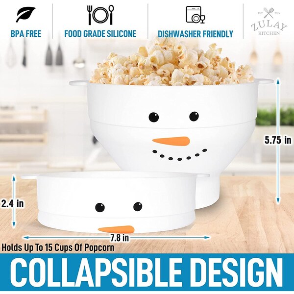 Zulay Kitchen Zulay Popcorn Popper Snowman Design  White Silicone - ZULB08BF898FP