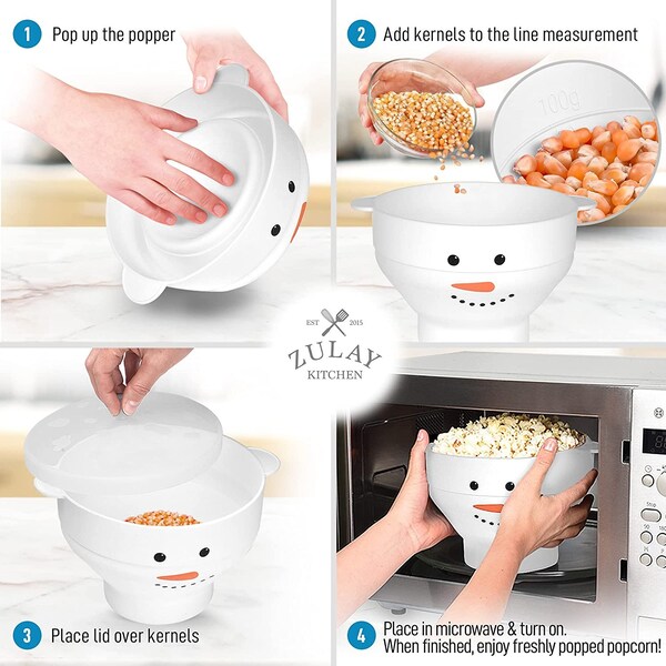 Zulay Kitchen Zulay Popcorn Popper Snowman Design  White Silicone - ZULB08BF898FP