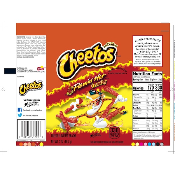 Bocadillos crujientes con sabor a queso de Cheetos Flamin Hot de 2 oz. en bolsa de plástico, paquete de 64 - 44368