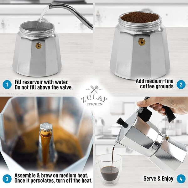 Zulay Kitchen Zulay Moka Pot, 8 Cup  Silver - ZULB07YBFWY8Y