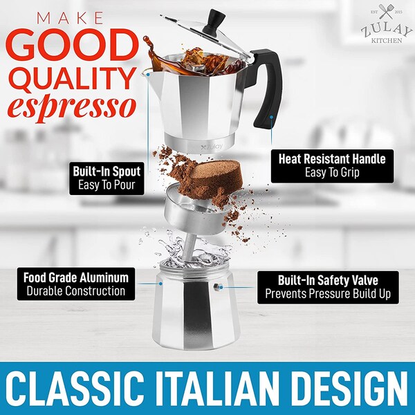 Zulay Kitchen Zulay Moka Pot, 8 Cup  Silver - ZULB07YBFWY8Y