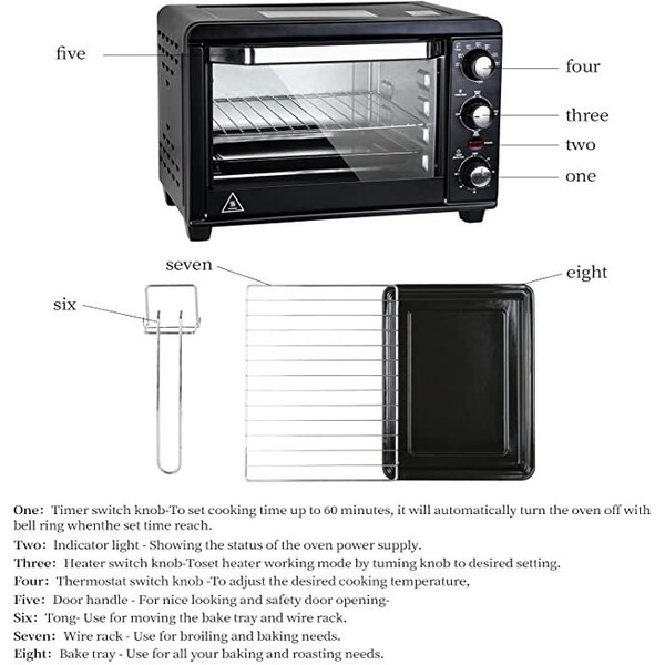 Ipower Toaster Oven with 20Litres capacity，16x13in，black - HIOVEN20L16X13B