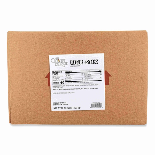 Botanas de oficina. Paleta Lick Stix, sabores surtidos al azar, bolsa de 5 libras - 00654.