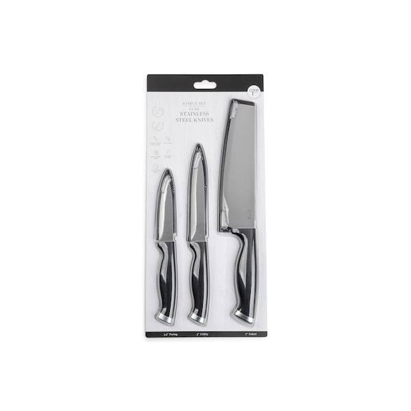 Core Kitchen 3pc Luxe Knife Set with Sheaths - 3.5in Paring, 5in Utility, 7in Nakiri - Onyx - 37595