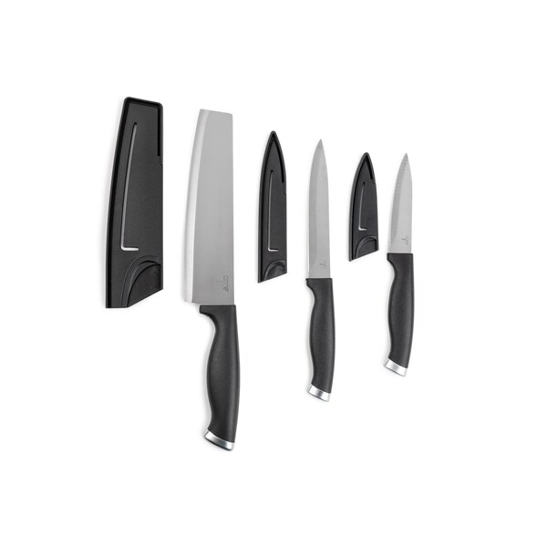 Core Kitchen 3pc Luxe Knife Set with Sheaths - 3.5in Paring, 5in Utility, 7in Nakiri - Onyx - 37595