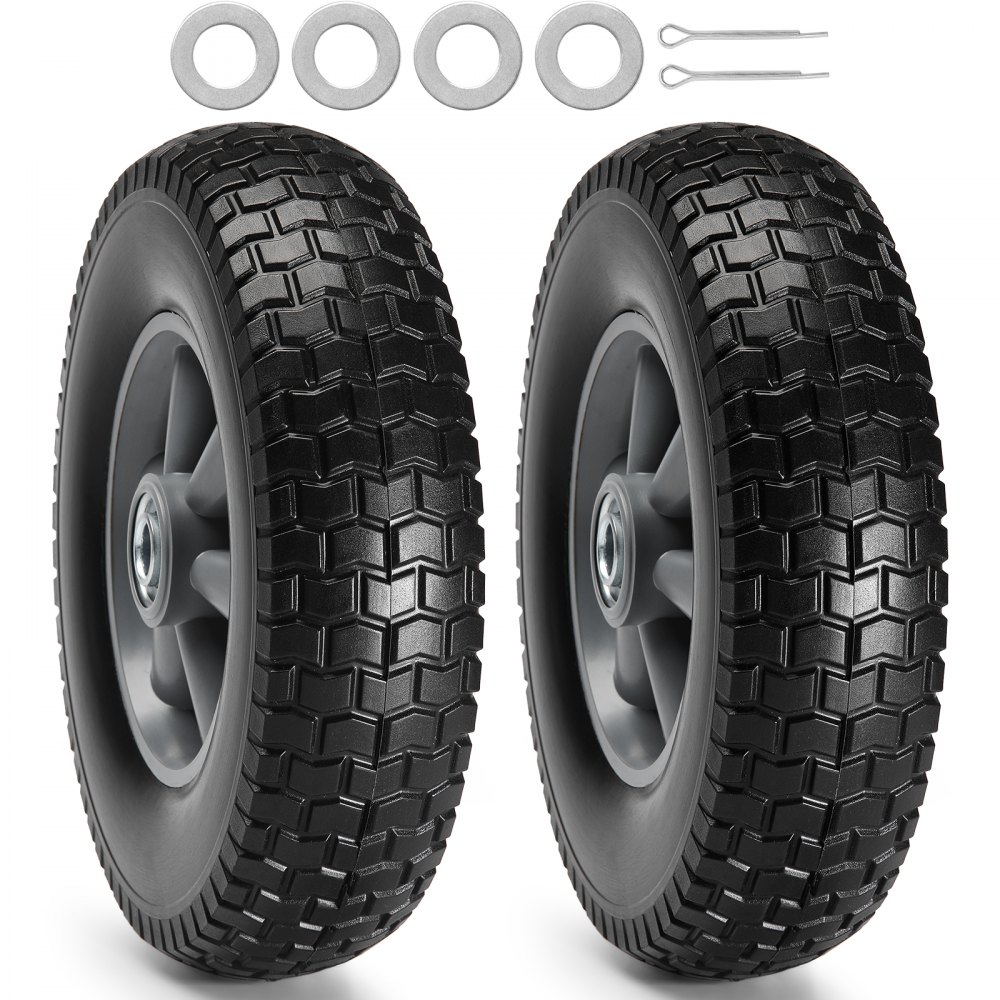 VEVOR Solid PU Run-Flat Tire Wheel, 10", 2-Pack, 180 lbs Dynamic Load, 220 lbs Static Load, Flat Free Tubeless Tires and Wheels for Hand Truck, Utility Cart, Dollies, Garden Trailers, Various Carts - FPLJAZPU180LBKDVKV0