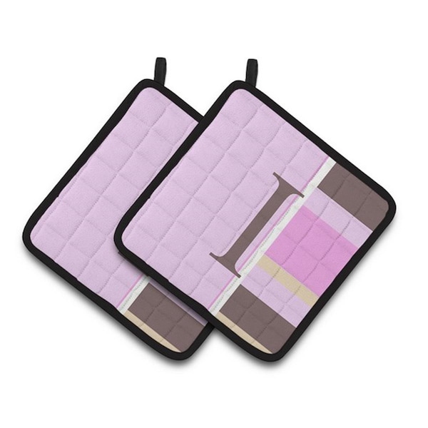 Carolines Treasures Letter I Initial Monogram - Pink Stripes Pair of Pot Holders, 7.5 x 3 x 7.5 in. - CJ1005-IPTHD