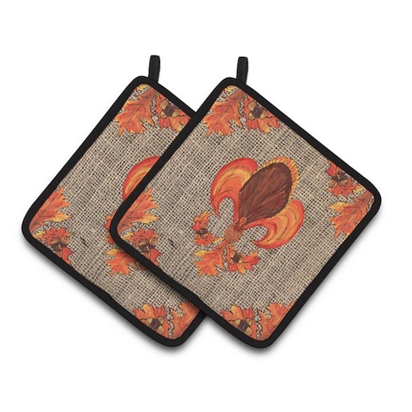 Carolines Treasures Thanksgiving Turkey Fleur De Lis Pair of Pot Holders, 7.5 x 3 x 7.5 in. - 8744PTHD