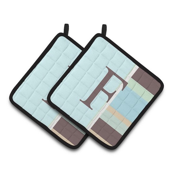 Carolines Treasures Letter F Initial Monogram - Blue Stripes Pair of Pot Holders, 7.5 x 3 x 7.5 in. - CJ1003-FPTHD