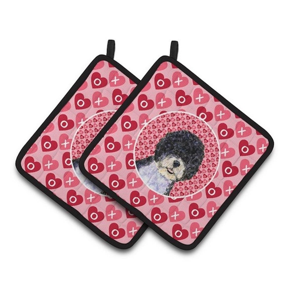 Carolines Treasures Portuguese Water Dog Hearts Love Valentines Day Pair of Pot Holders, 7.5 x 3 x 7.5 in. - SS4490PTHD