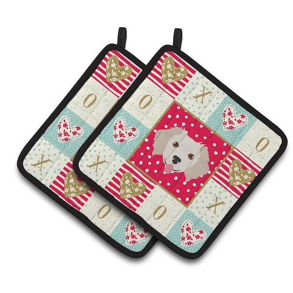 Carolines Treasures 7.5 x 7.5 in. Small Greek Domestic Dog Love Pair of Pot Holders - CK5238PTHD