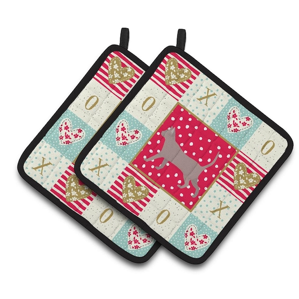 Carolines Treasures 7.5 x 7.5 in. Thai Lilac No.2 Cat Love Pair of Pot Holders - CK5722PTHD
