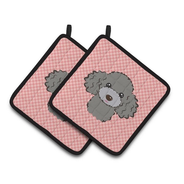 Carolines Treasures Checkerboard Pink Silver Gray Poodle Pair of Pot Holders, 7.5 x 3 x 7.5 in. - BB1259PTHD