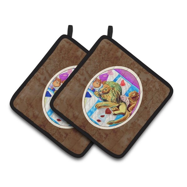 Carolines Treasures Pomeranian on the Couch With Toy Tiger Pair of Pot Holders - 7103PTHD