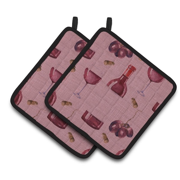 Carolines Treasures Red Wine on Linen Pair of Pot Holders - BB5195PTHD