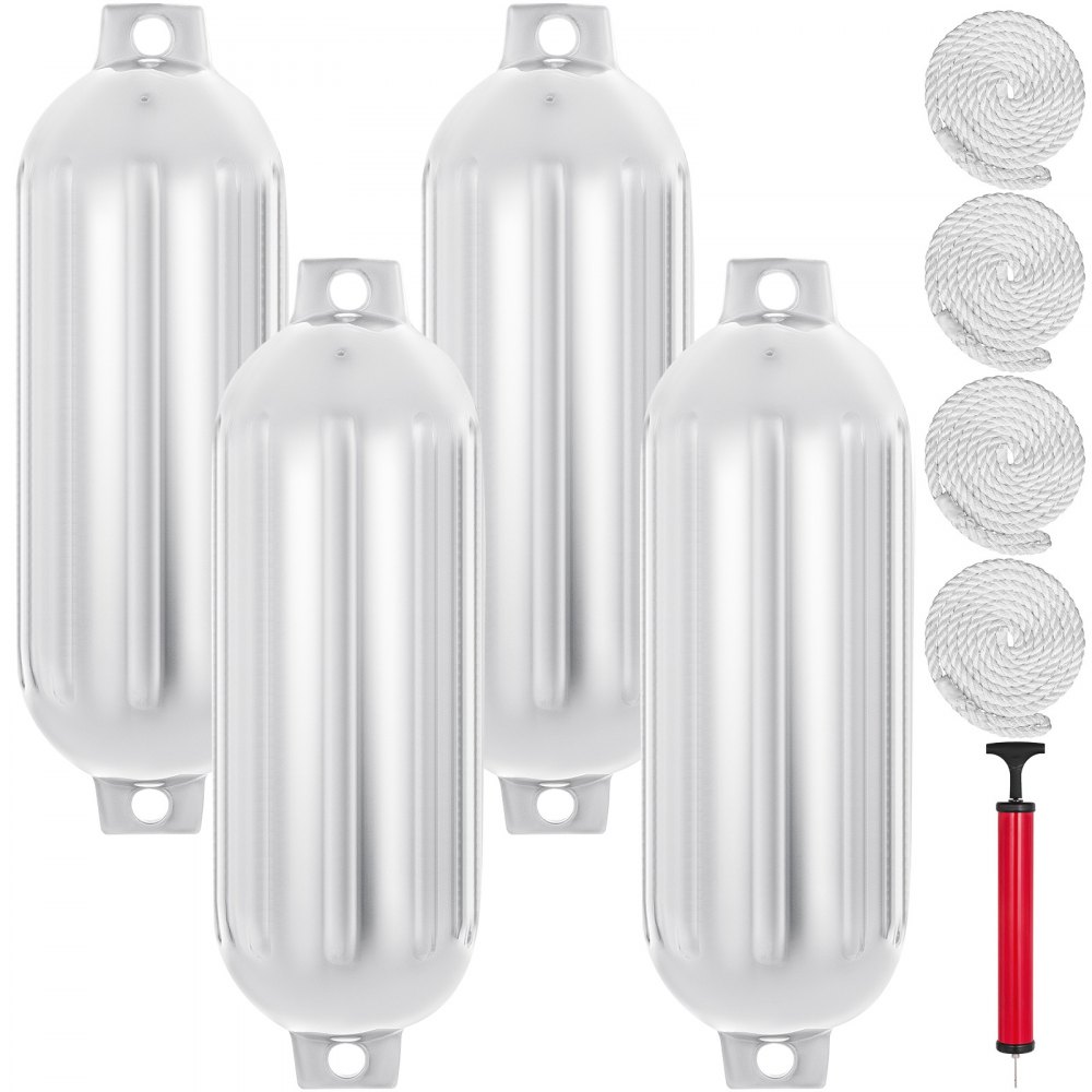 4 New Ribbed 8.5" X 27" Boat Fenders Vinyl Bumper Dock Shield Protection White - DNB8.5X27YCLWCBS1V0