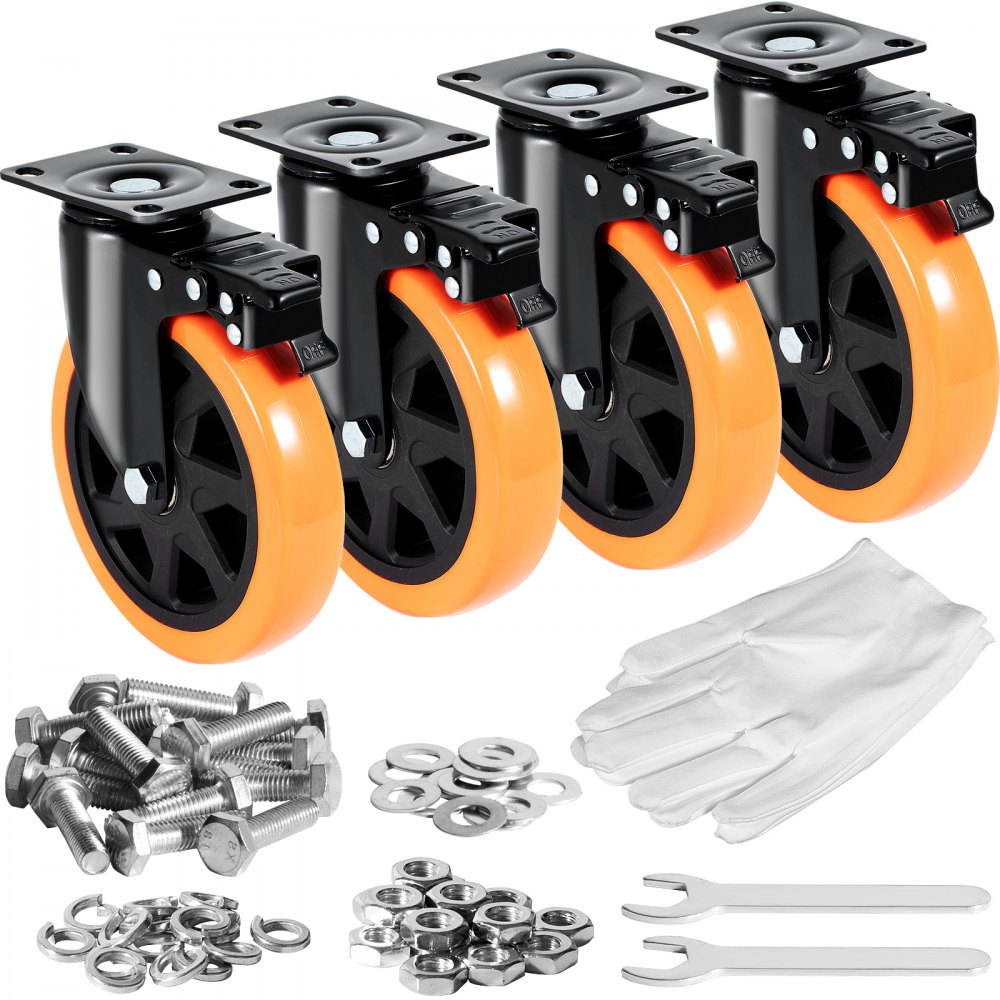 VEVOR Caster Wheels, 6-inch Swivel Plate Casters, Set of 4, with Security A/B Locking No Noise PVC Wheels, Heavy Duty 700 lbs Load Capacity Per Caster, Non-Marking Wheels for Cart Furniture Workbench - PBJLCSJAZ4J56BOYXV0