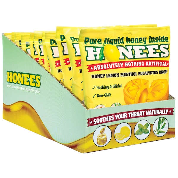 Charola de exhibición de bolsas individuales de Honees Honey/Lemon Cough Drop, PK240 - 0444