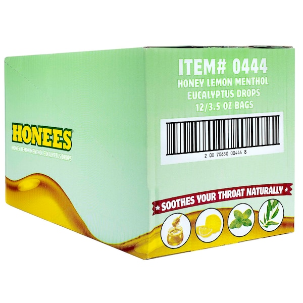 Charola de exhibición de bolsas individuales de Honees Honey/Lemon Cough Drop, PK240 - 0444