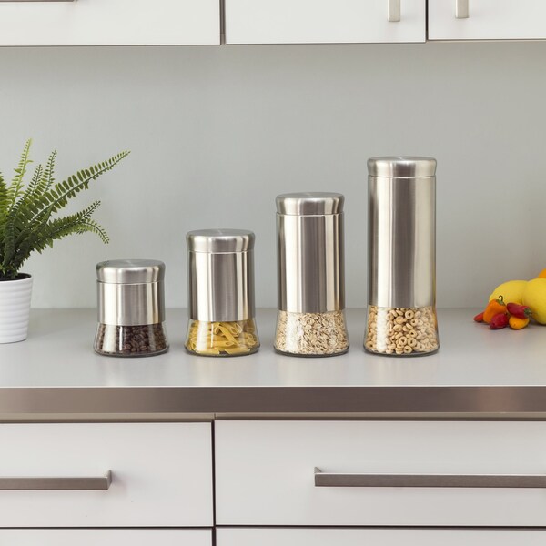 Home Basics Home Basics Essence Collection 4 Piece Stainless Steel Canister Set - ZOR96087