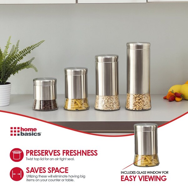Home Basics Home Basics Essence Collection 4 Piece Stainless Steel Canister Set - ZOR96087
