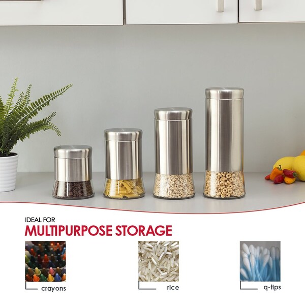 Home Basics Home Basics Essence Collection 4 Piece Stainless Steel Canister Set - ZOR96087