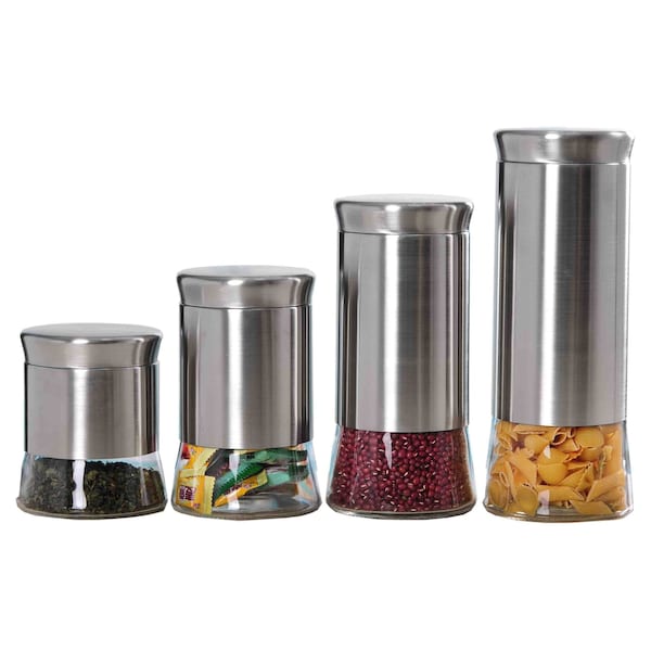 Home Basics Home Basics Essence Collection 4 Piece Stainless Steel Canister Set - ZOR96087