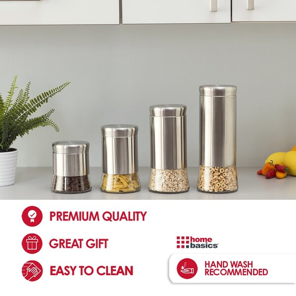 Home Basics Home Basics Essence Collection 4 Piece Stainless Steel Canister Set - ZOR96087