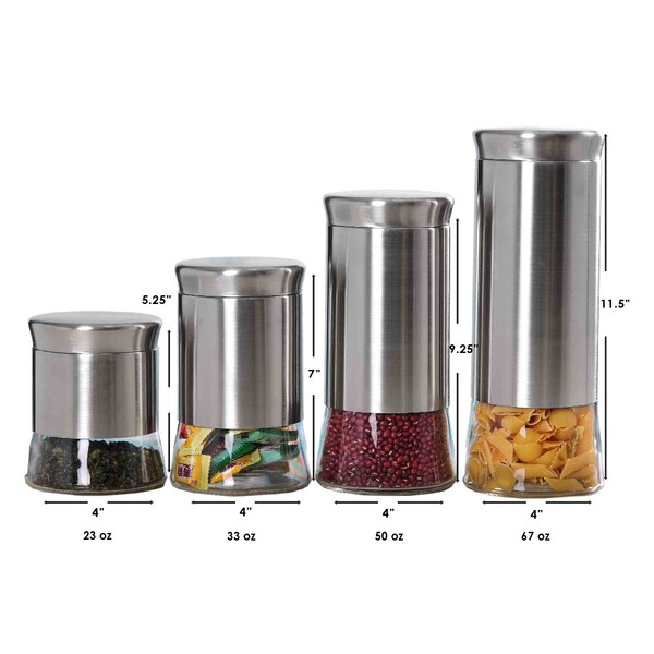 Home Basics Home Basics Essence Collection 4 Piece Stainless Steel Canister Set - ZOR96087
