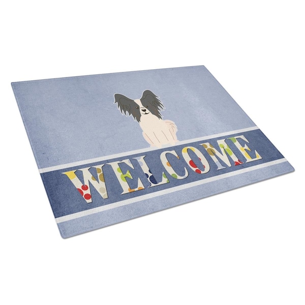 Carolines Treasures Papillon Black & White Welcome Glass Cutting Board Large - BB5657LCB