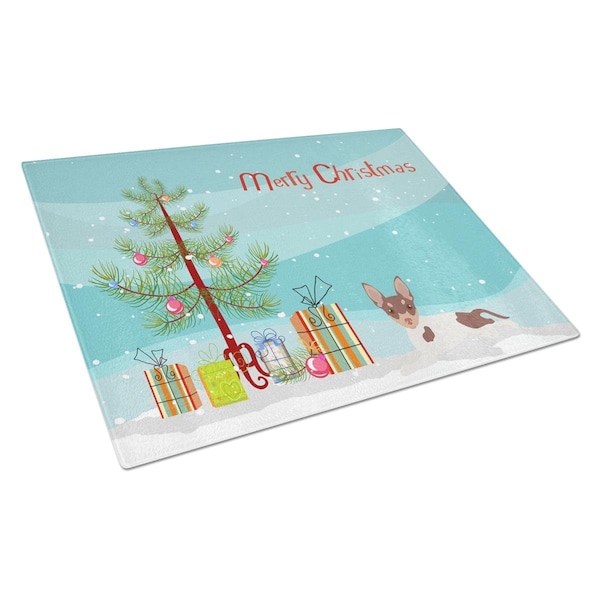 Carolines Treasures Toy Fox Terrier Christmas Tree Glass Cutting Board Large - CK3511LCB