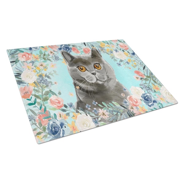 Carolines Treasures British Shorthair Spring Flowers Glass Cutting Board Large - CK3392LCB
