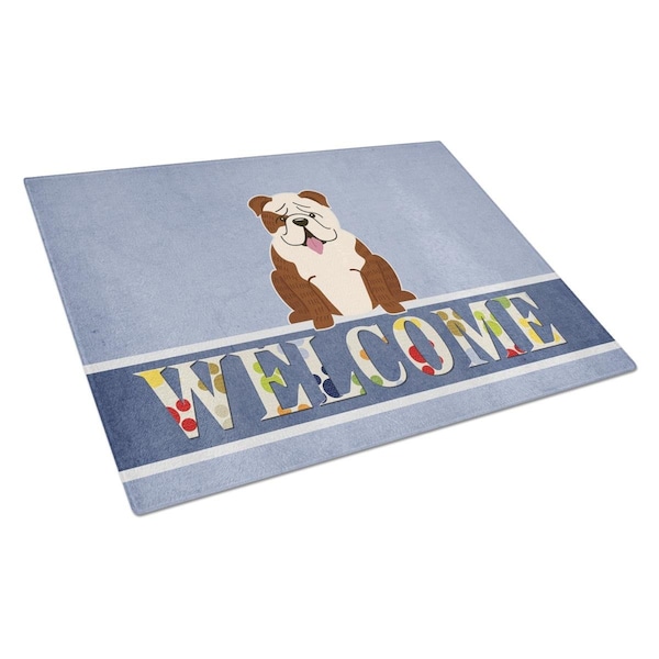 Carolines Treasures English Bulldog Brindle White Welcome Glass Cutting Board Large - BB5702LCB