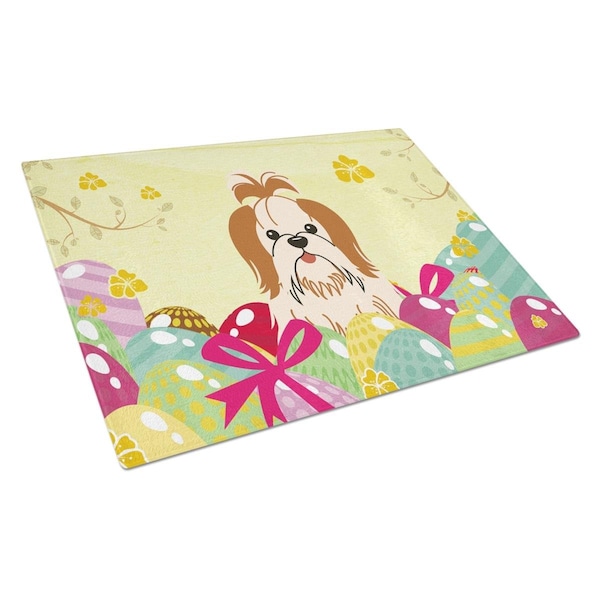 Carolines Treasures Easter Eggs Shih Tzu Red White Glass Cutting Board Large - BB6087LCB
